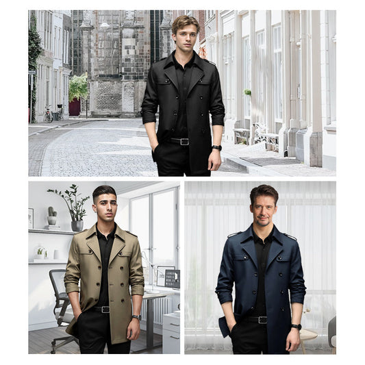 Men's Double Breasted Windbreaker Jacket
