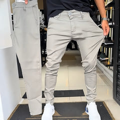 Men's solid color stretch comfortable slim-fit casual pants