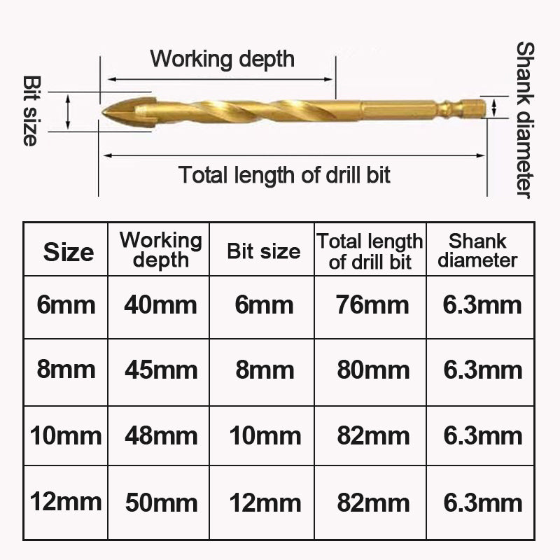 Four-blade cross drill (4 pieces/set)