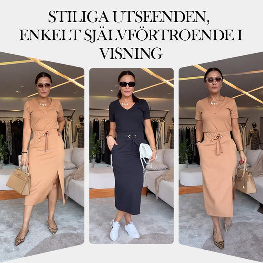 Kvinnors V-Ringad Topp och Kjol Set