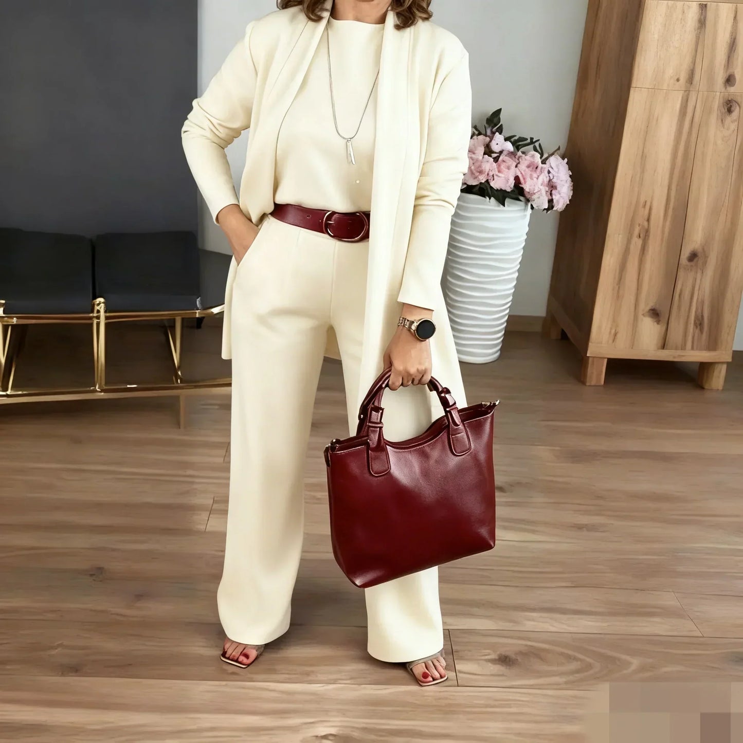 ⏳Time-Limited Special⏰Elegant 3-piece set including long cardigan. top and pants