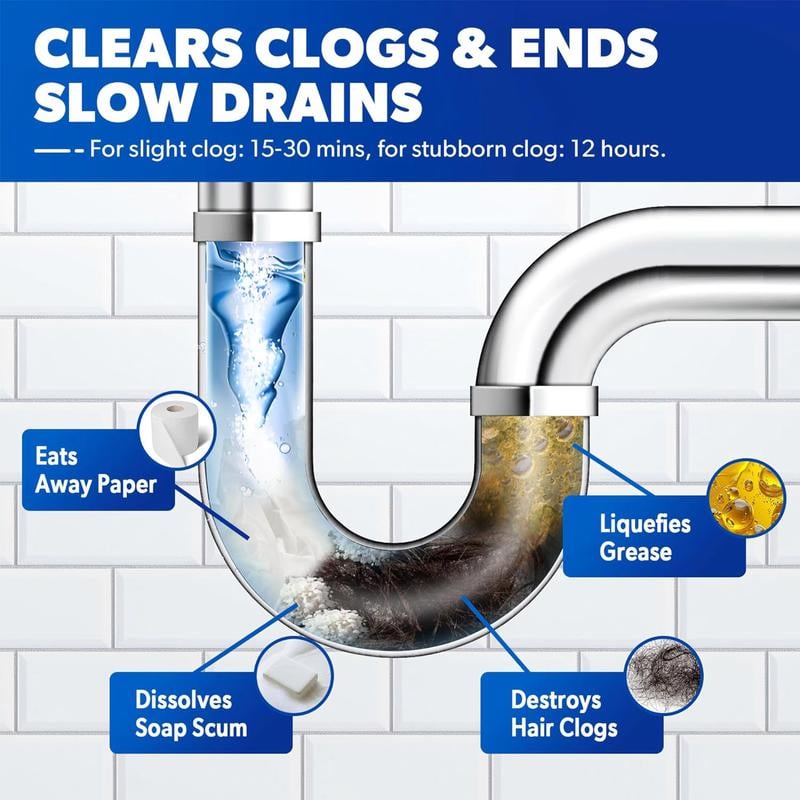 Powerful Pipe Dredging Agent for Kitchen and Toilet Pipelines - Dissolves 200+ Blockages and Kills of Bacteria