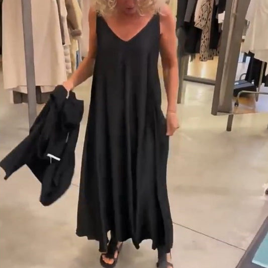 Solid Round-Neck Top Slip Dress 2-Piece Set