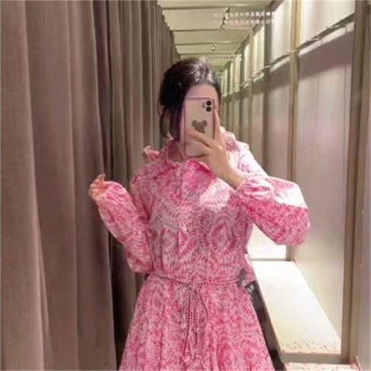 Women's Long-Sleeve Printed Shirt Dress