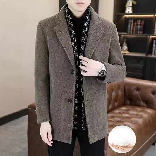 Stylish Notched Lapel Winter Tweed Jacket with White Duck Down Lining