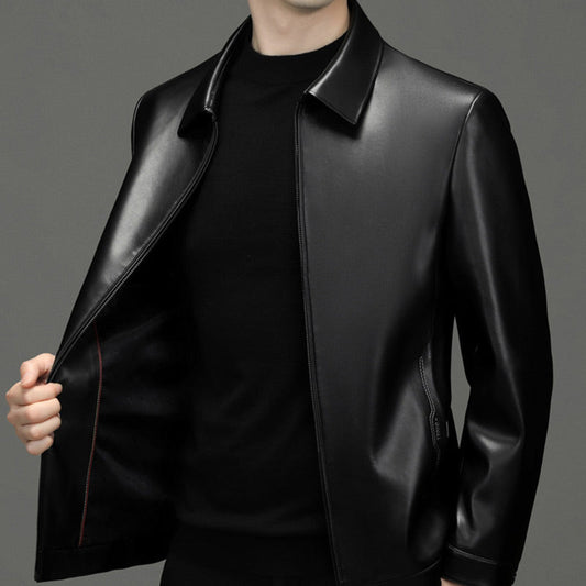 Classic PU Leather Jacket with Zipper Front