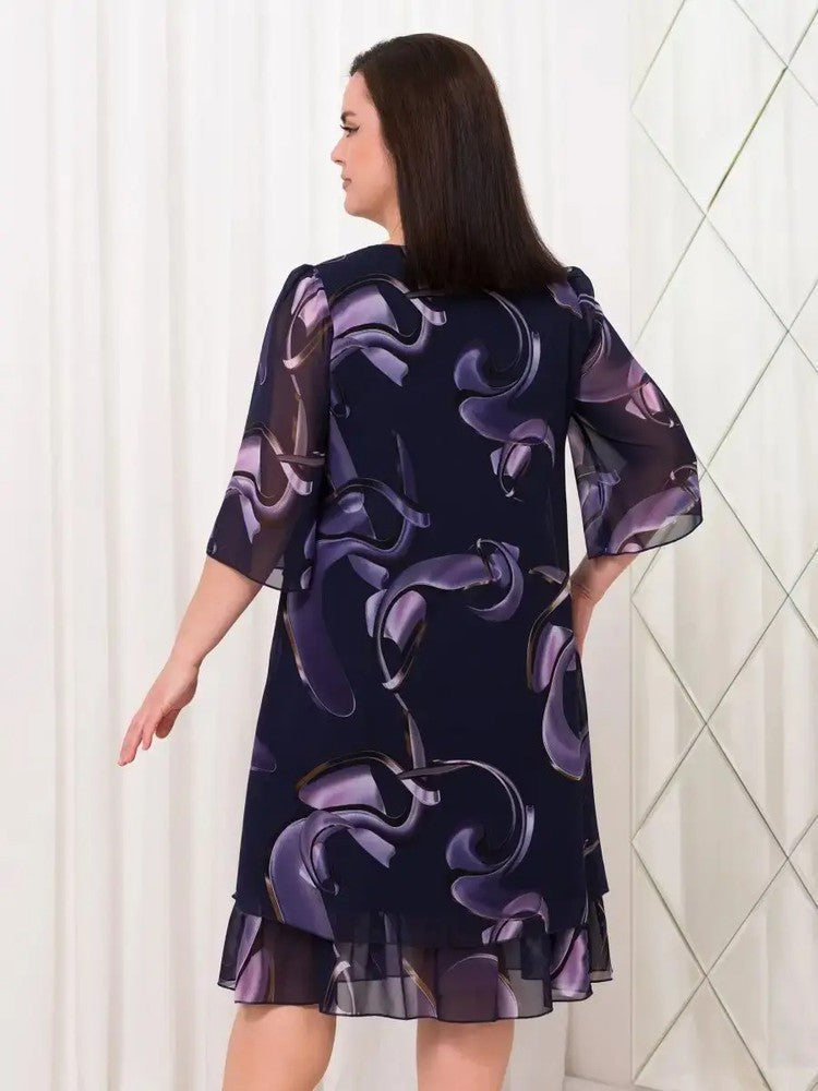 π2025 New ruffled sleeve Elegant printed chiffon dresses.