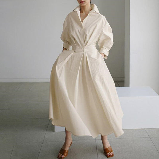 💥2025 New Hot Sale💕Women's Plain Cotton Lapel Shirt Wrap Dress
