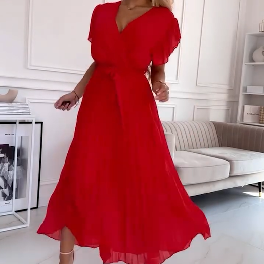 🌸Spring Specials🌸 Women's Solid V-Neck Pleated Flowy Dress