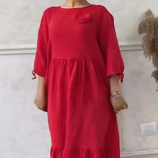 Women's Elegant Round Neck Pleated Long Dress