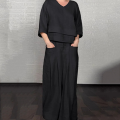 Irregular Hem Cotton Linen Short Sleeve Casual 2-Piece Set