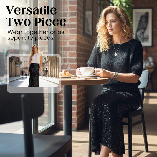 ⏳Time-Limited Special⏰Women's Knit Top and Sequin Skirt 2-Piece Set💕