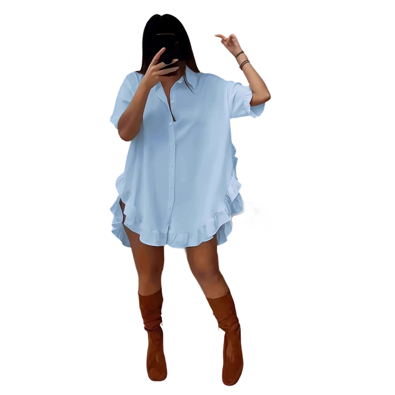 🔥Hot Sale Deals-Women's Oversized Button-Down Mini Dress with Ruffle Hem