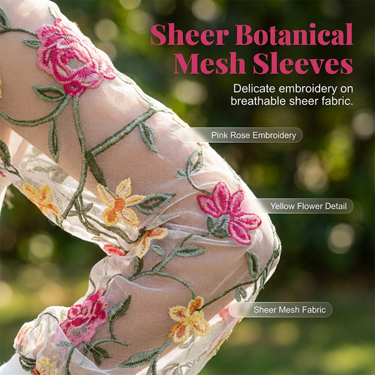 🔥Limited-time offer-Women's Floral Embroidered Mesh Sleeve Dress