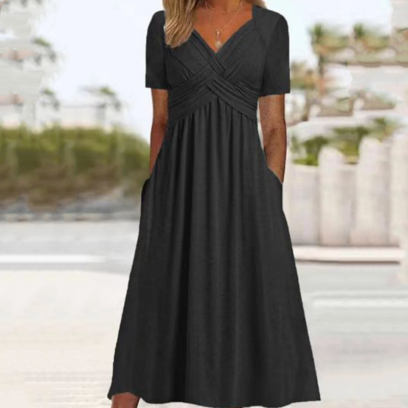 🍀LAST DAY SALE 50% OFF🍀Women's V-Neck Short Sleeve Long Dresses