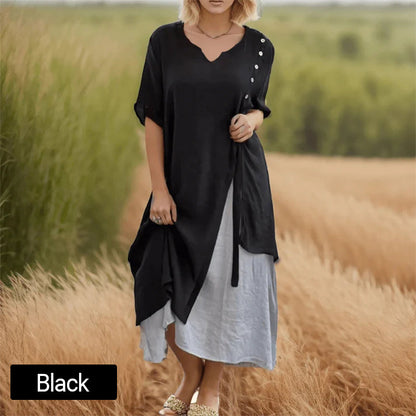 🔥Women's Fake Two-Piece Flowy Midi Dress