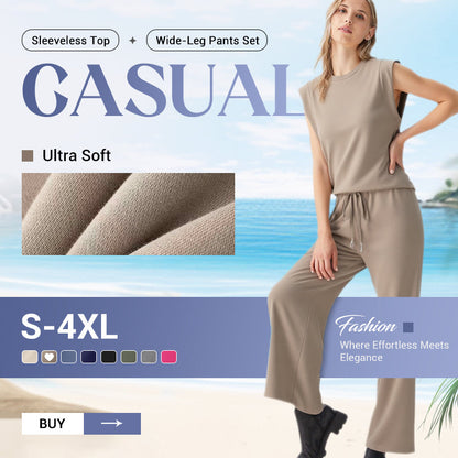 2025 New Women's Casual Sleeveless Top & Wide-Leg Pants Set