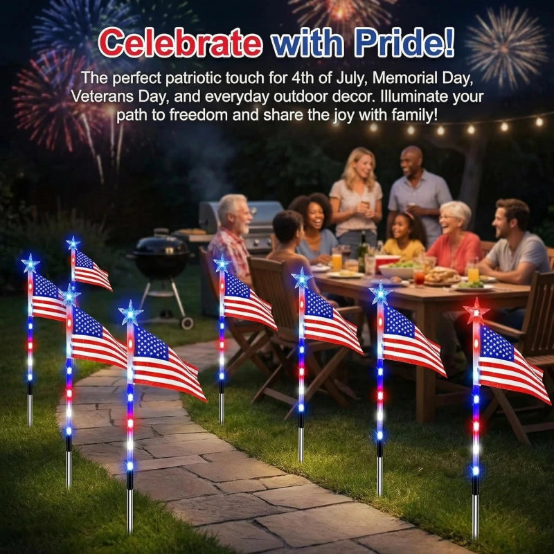 🇺🇸Solar FreedomPath Lights | 8 Connected in 1 Solar American Flag Pathway Stake Lights with 8 Modes