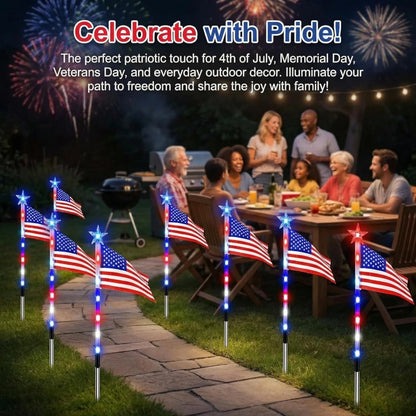 🇺🇸Solar FreedomPath Lights | 8 Connected in 1 Solar American Flag Pathway Stake Lights with 8 Modes