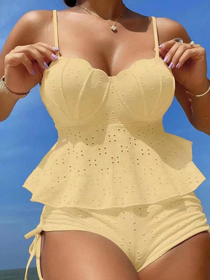 💕🌊Women's Steel Brace Solid Color Halter Split Bikini