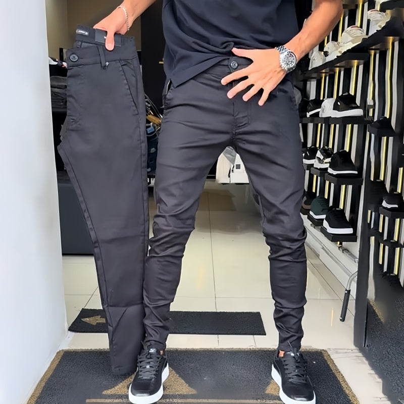 Men's solid color stretch comfortable slim-fit casual pants