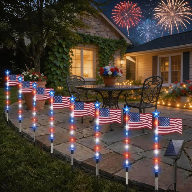 🇺🇸Solar FreedomPath Lights | 8 Connected in 1 Solar American Flag Pathway Stake Lights with 8 Modes
