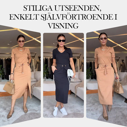 Kvinnors V-Ringad Topp och Kjol Set
