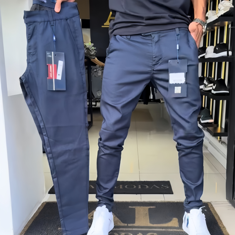 Men's solid color stretch comfortable slim-fit casual pants
