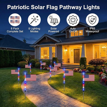 🇺🇸Solar FreedomPath Lights | 8 Connected in 1 Solar American Flag Pathway Stake Lights with 8 Modes