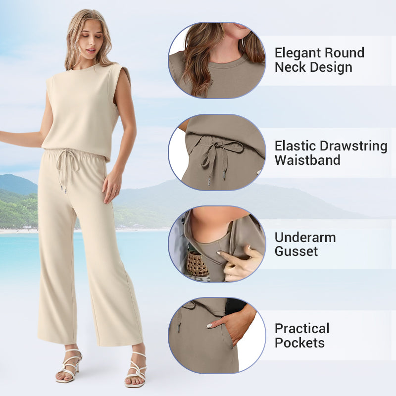 2025 New Women's Casual Sleeveless Top & Wide-Leg Pants Set