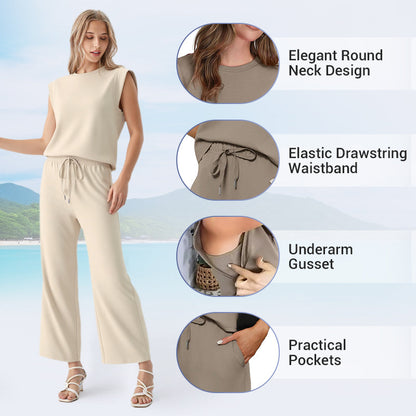 2025 New Women's Casual Sleeveless Top & Wide-Leg Pants Set