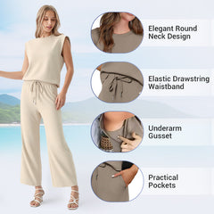 2025 New Women's Casual Sleeveless Top & Wide-Leg Pants Set