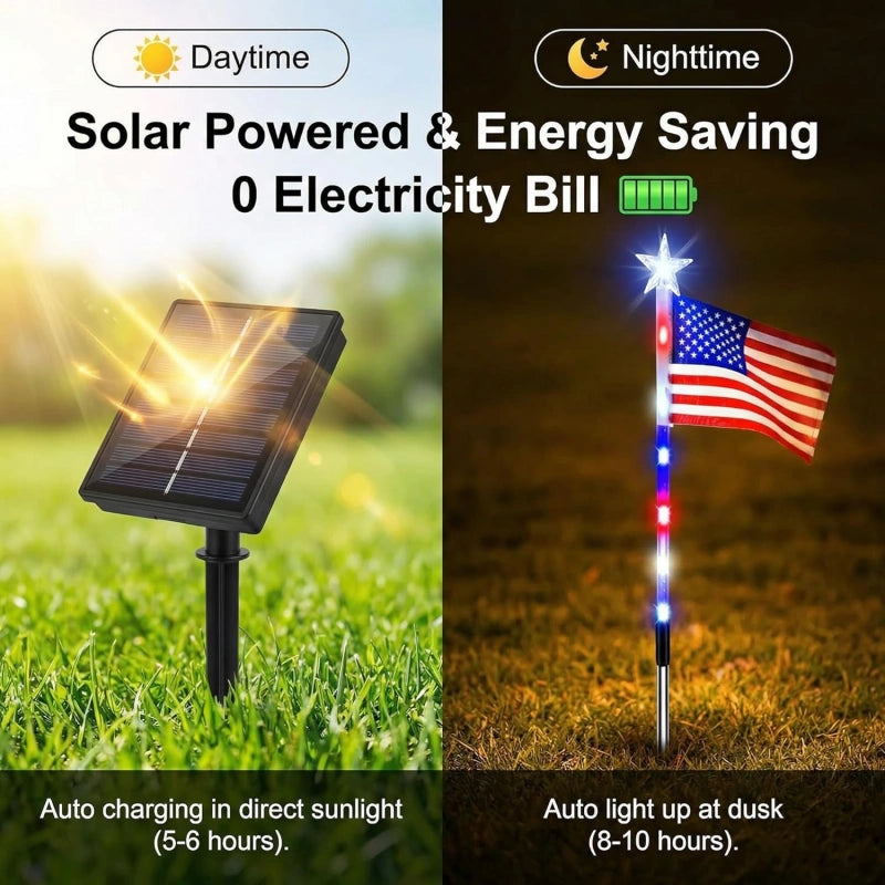 🇺🇸Solar FreedomPath Lights | 8 Connected in 1 Solar American Flag Pathway Stake Lights with 8 Modes