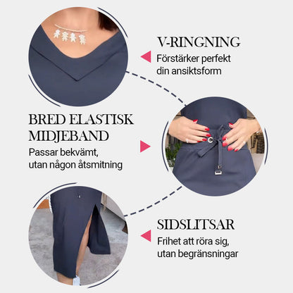 Kvinnors V-Ringad Topp och Kjol Set
