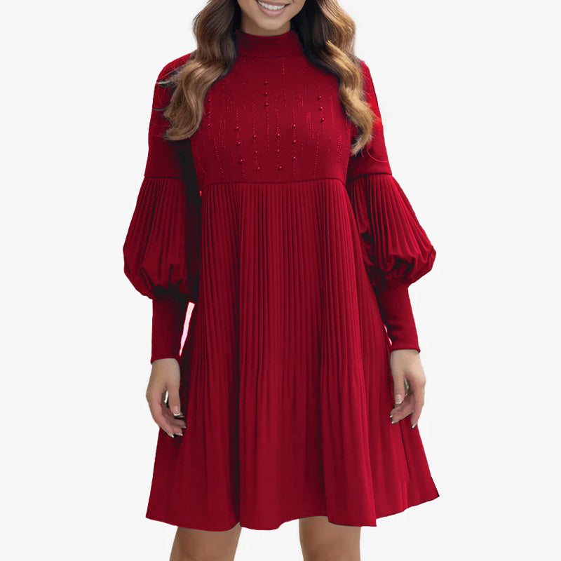 Women's Plus Size Lantern Sleeve Stand Collar Dress