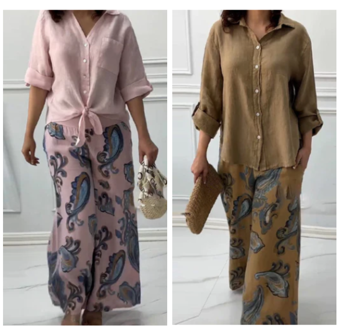 Women's Fashion Loose Cardigan Shirt & High Waist Pants Two Piece Set