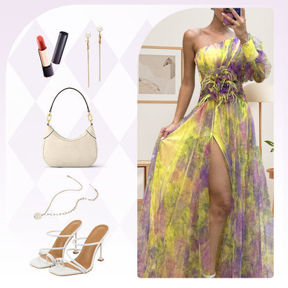 🌸Spring Specials💐 Multicolor Asymmetric Party Dress With Flower Details
