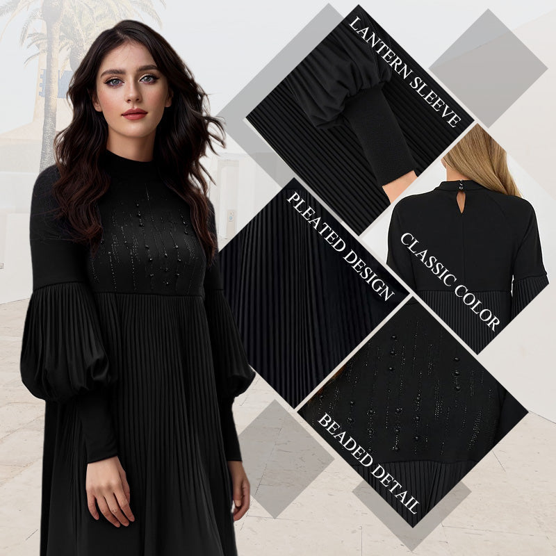 Women's Plus Size Lantern Sleeve Stand Collar Dress