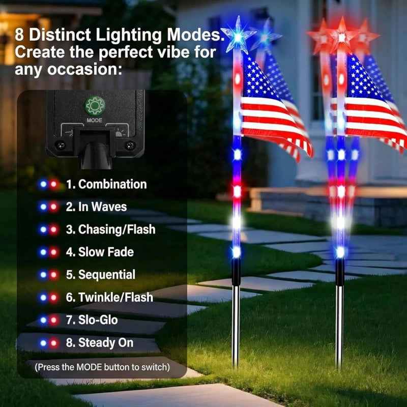 🇺🇸Solar FreedomPath Lights | 8 Connected in 1 Solar American Flag Pathway Stake Lights with 8 Modes