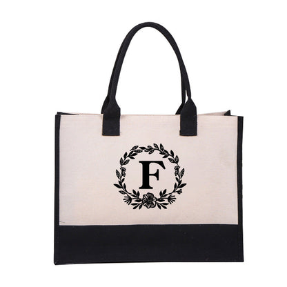 DIY Letter Canvas Bag Women Hit Color Simple Shoulder Shopping Tote Handbag