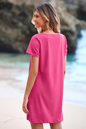 Women's Casual Square Neck Pocket Short Sleeve Dress with Pockets(BUY MORE SAVE MORE)