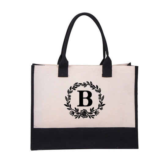 DIY Letter Canvas Bag Women Hit Color Simple Shoulder Shopping Tote Handbag