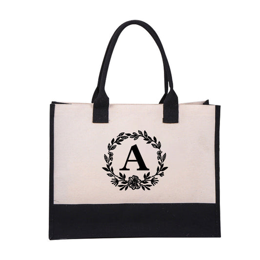 DIY Letter Canvas Bag Women Hit Color Simple Shoulder Shopping Tote Handbag