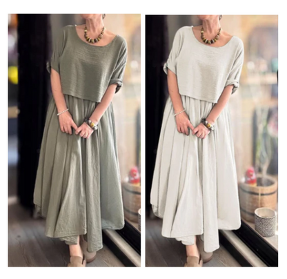 Women's Round Neck Loose Top & Long Skirt Set