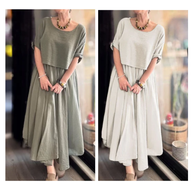 Women's Round Neck Loose Top & Long Skirt Set