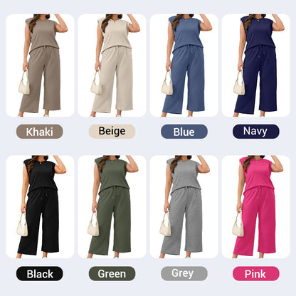 2025 New Women's Casual Sleeveless Top & Wide-Leg Pants Set