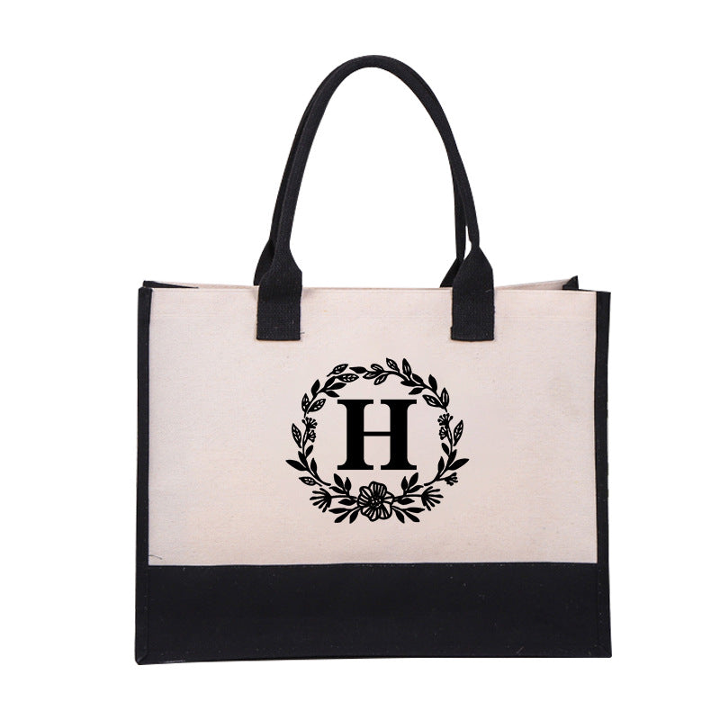 DIY Letter Canvas Bag Women Hit Color Simple Shoulder Shopping Tote Handbag