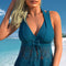 Women's V-Neck Lace Swimdress ＆ Boyshorts Two-Piece Set