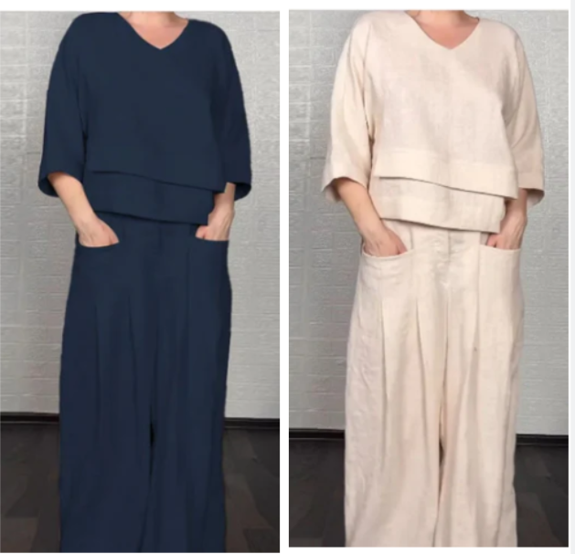 Irregular Hem Cotton Linen Short Sleeve Casual 2-Piece Set