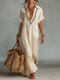 🔥New Arrivals & Special Offers-Women's Minimalist Linen Blend Embroidered Short-sleeved Shirt Maxi Dress